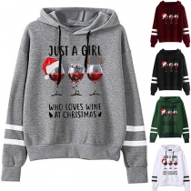 Chic Style Wine Glass Printed Long Sleeve Hooded Sweatshirt