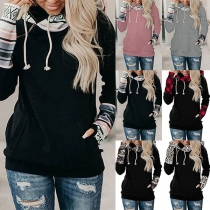 Simple Style Printed Spliced Long Sleeve Hooded Sweatshirt