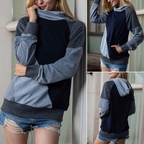 Contrast Color Hooded Pullover Long Sleeve Sweatshirt