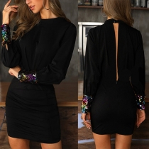 Fashion Sequin Spliced Long Sleeve Round Neck Slim Fit Dress