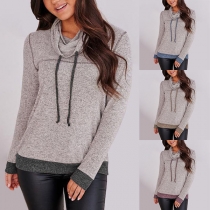 Fashion Contrast Color Long Sleeve Cowl Neck Sweatshirt