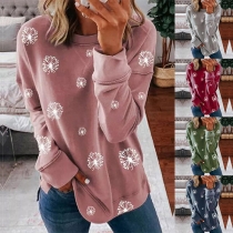 Casual Style Dandelion Printed Long Sleeve Round Neck Sweatshirt