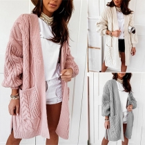 Fashion Solid Color Long Sleeve Front-pocket Knit Cardigan