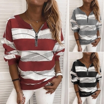 Fashion Long Sleeve Round Neck Striped Top