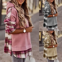 Fashion Plaid Spliced Long Sleeve Hooded Sweatshirt