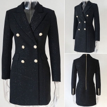 OL Style Long Sleeve Notched Lapel Double-breasted Suit Dress