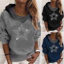 Fashion Rhinestone Pentagram Hooded Sweatshirt