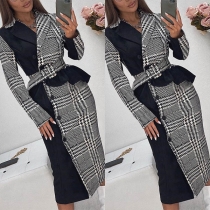 Fashion Contrast Color Houndstooth Slim Fit Dress