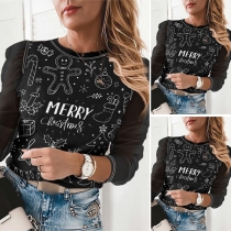 Cute Cartoon Printed Long Sleeve Round Neck Top