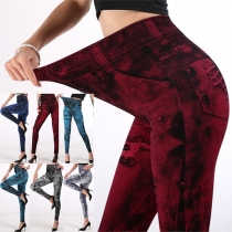 Modetryckta stretchleggings med hög midja
