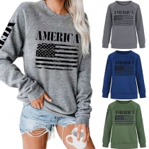 Casual Style Long Sleeve Round Neck Letters Printed Sweatshirt