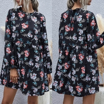 Fresh Style Long Sleeve Round Neck Loose Printed Dress