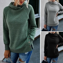 Fashion Solid Color Long Sleeve Hooded Sweatshirt