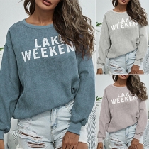 Fashion Letters Printed Long Sleeve Round Neck Sweatshirt
