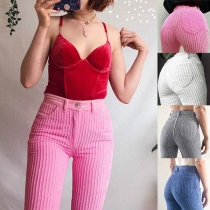 Fashion Solid Color High Waist Slim Fit Pants