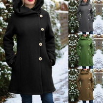 Fashion Solid Color Long Sleeve Hooded Coat
