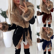 Mode fuskpäls skarvad långärmad kappa