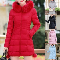Mode Hooded Slim Fit Padded Coat in Solid Color, Long Sleeves (delete double quotation mark)