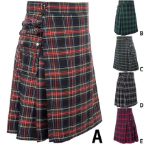 Fashion High Waist Pleated Hem Plaid Skirt