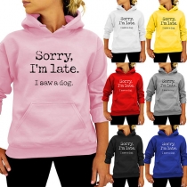 Casual Style Letters Printed Long Sleeve Hooded Sweatshirt
