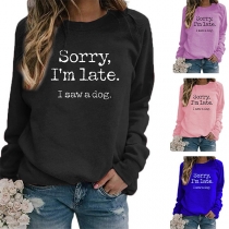 Fashion Letters Printed Long Sleeve Round Neck Sweatshirt