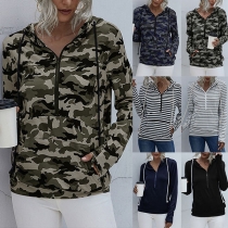Casual Style Long Sleeve Hooded Sweatshirt