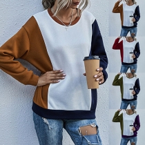 Fashion Contrast Color Long Sleeve Round Neck Sweatshirt