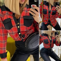 Casual Style Long Sleeve PLO Collar Plaid Shirt