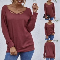 Simple Style Long Sleeve Round Neck Solid Color T-shirt