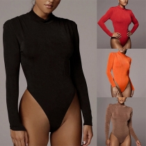 Sexy Long Sleeve Mock Neck Slim Fit Bodysuit