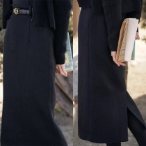 Fashion Solid Color High Waist Slit Hem Skirt