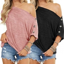 Sexy Oblique Shoulder Short Sleeve T-shirt