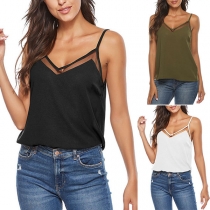 Sexy Backless V-neck Gauze Spliced Sling Top