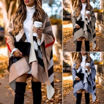 Fashion Long Sleeve Irregular Hem Striped Shawl Cardigan
