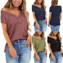 Fashion Solid Color Short Sleeve V-neck T-shirt