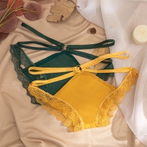 Sexy Lace Spliced Low-waist Hollow Out Briefs