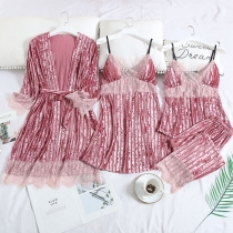 Sexy Solid Color Lace Spliced Nightwear Set