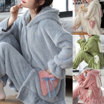 Sweet Style Långärmad Kapuschong Klänning med Volangkjol i Plysch - Nattkläder Set
