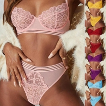 Sexy Solid Color Lace Spliced Bra Set