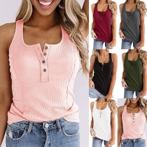 Simple Style Solid Color U-neck Tank Top