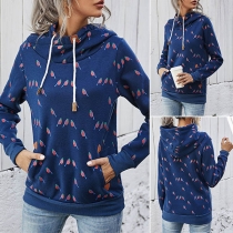 Fashion Long Sleeve Hooded Strawberry Printed Sweatshirt