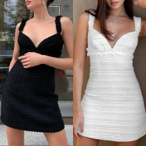 Sexy Backless V-neck Solid Color Slim Fit Sling Dress