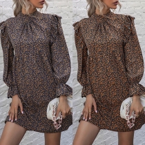 Fresh Style Long Sleeve Mock Neck Printed Dress