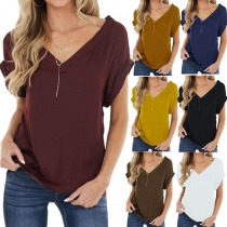 Simple Style Short Sleeve V-neck Solid Color T-shirt