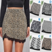 Fashion High Waist Lace Spliced Hem Slim Fit Skirt