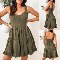 Sexy Backless Ruffle Hem Solid Color Sling Dress
