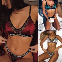 Sexy Lace Spliced Letters printed Bikini Set