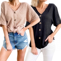 Simple Style Short Sleeve V-neck Solid Color T-shirt