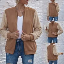 Fashion Contrast Color Long Sleeve Stand Collar Jacket