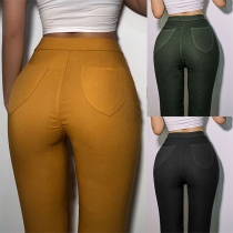 Fashion Solid Color High Waist Slim Fit Pencil Pants